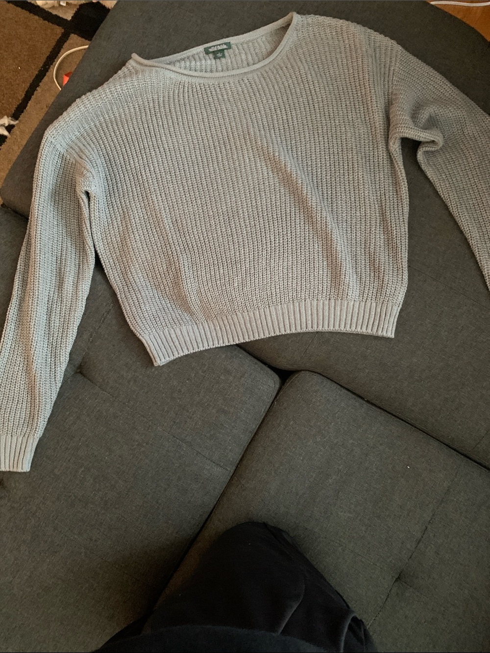 wild fable Light Gray Cropped Waffle Knit Crewneck Sweater